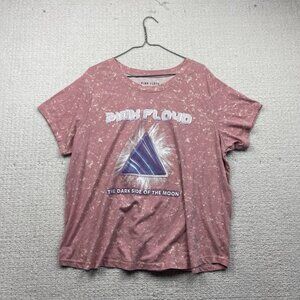 Retro Pink Floyd Floral Dark Side Of The Moon T-Shirt Pink Distressed Ladies 2X